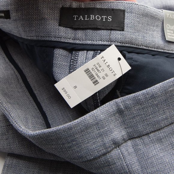 Talbots Chatham Pants Ankle Slim Leg Sharkskin Button Hem Blue Grey Size 8 New - Picture 4 of 10